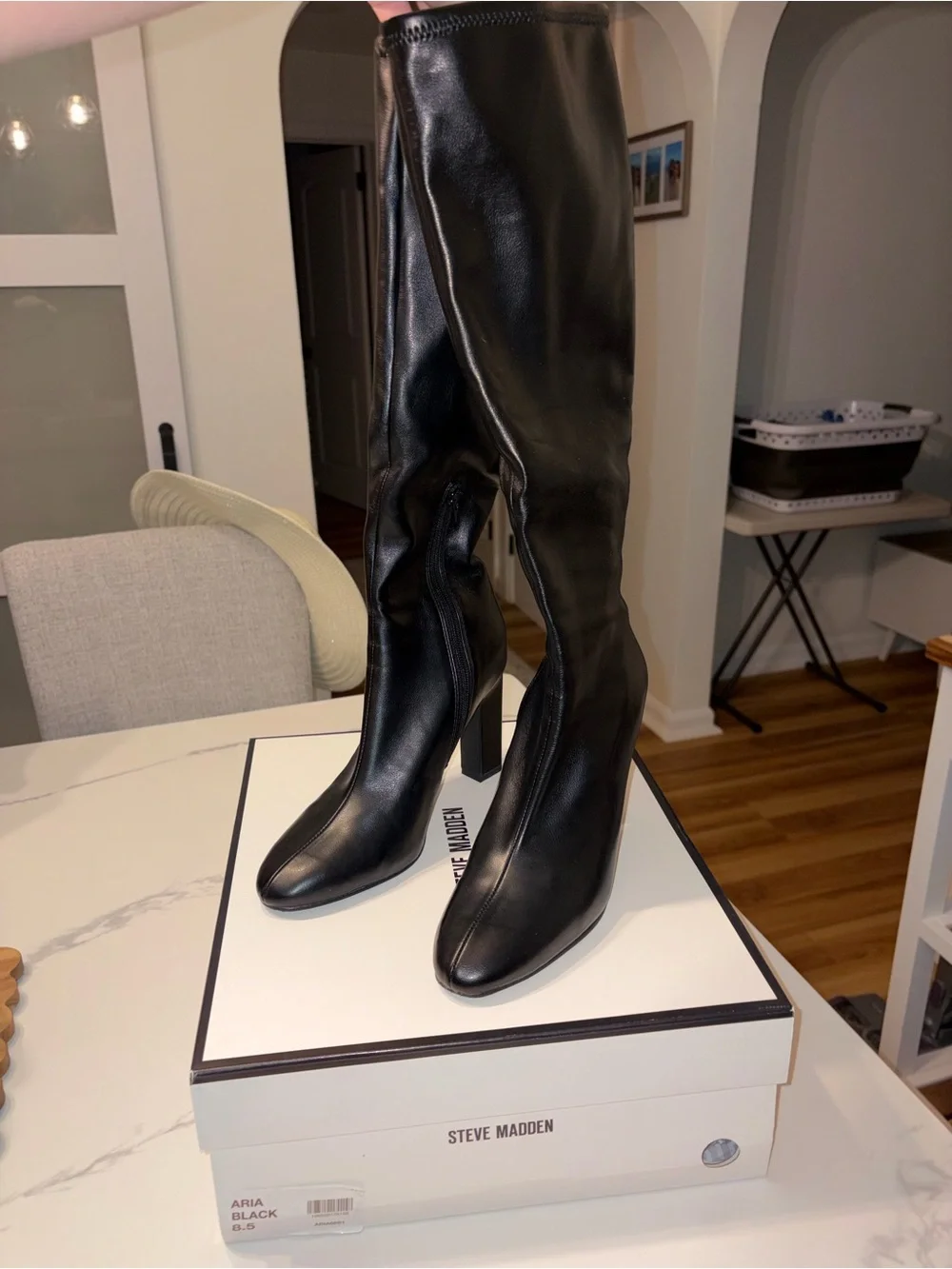Steve Madden Aria Black Knee Length Leather Boots
